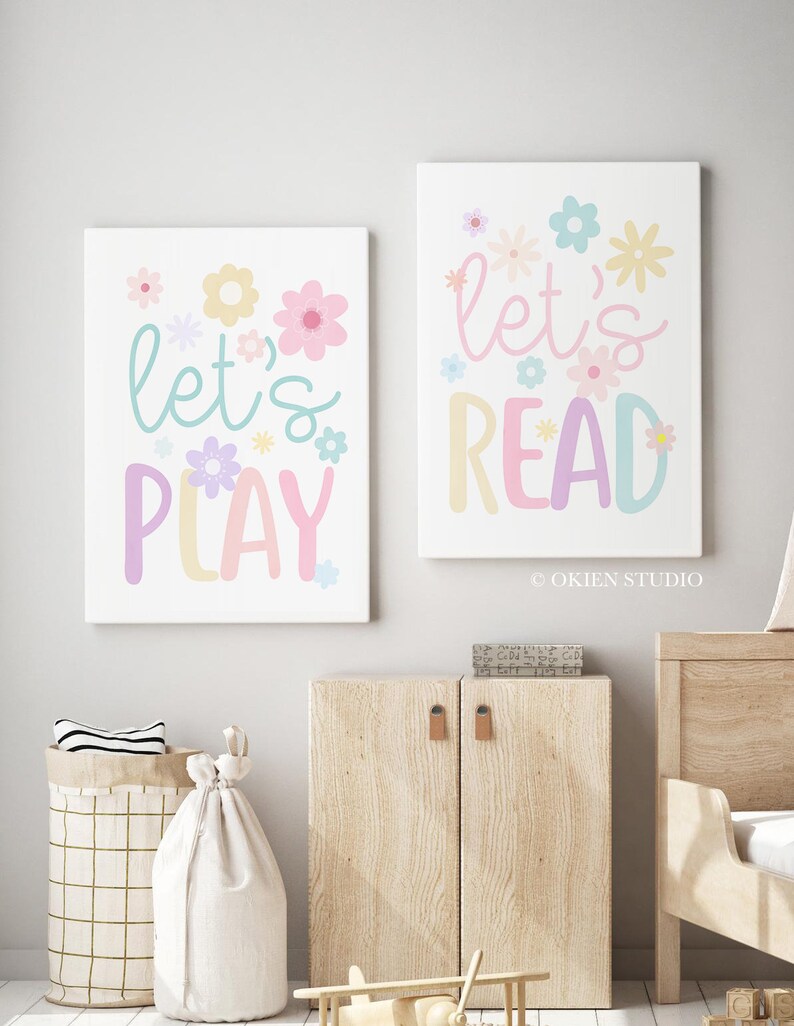 Pastel Rainbow Playroom Art Prints: Let's Play, Read, Create, Explore ...