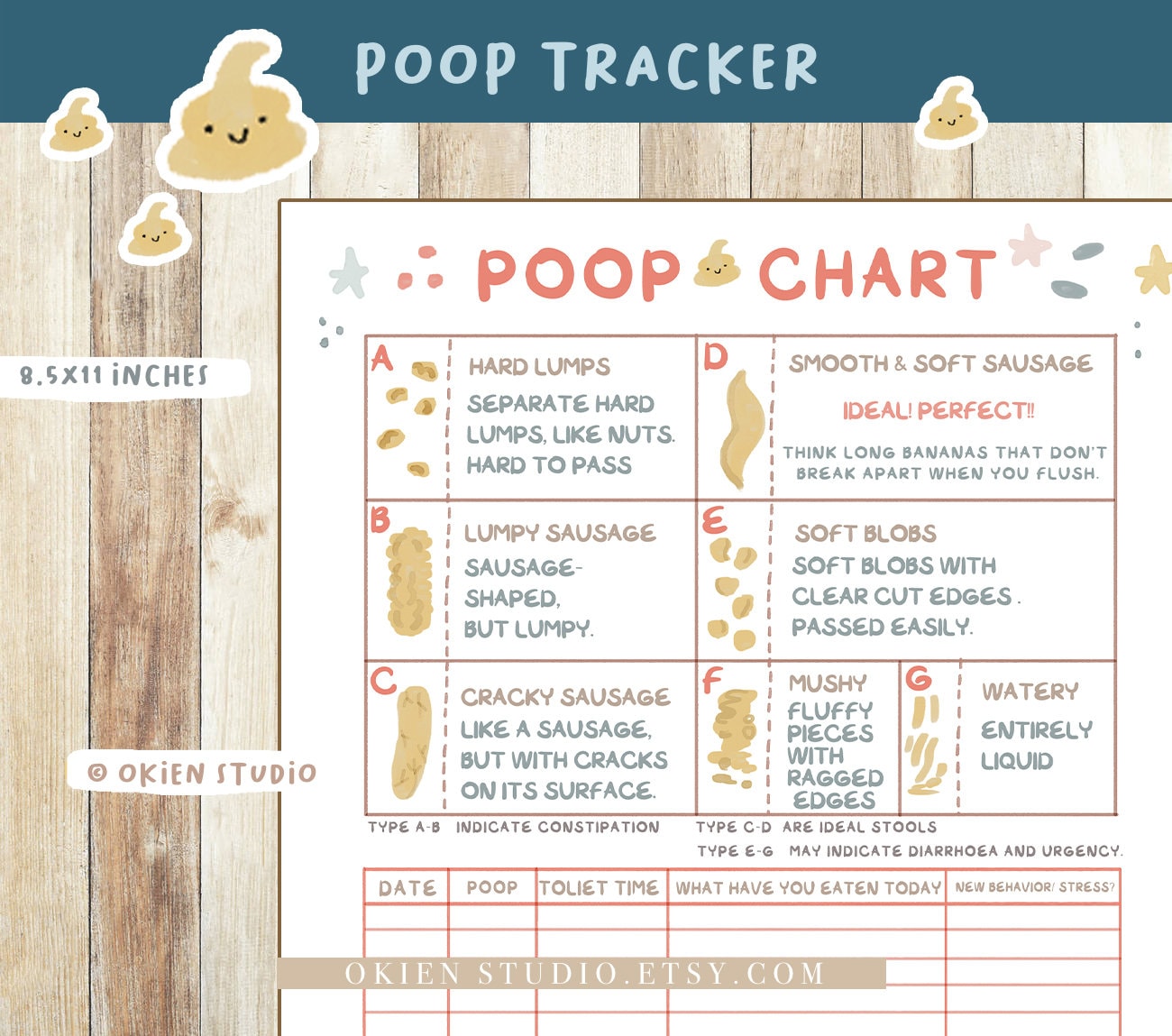 Poop Tracker Printable: Bowel Movement Diary Log Planner (digital ...