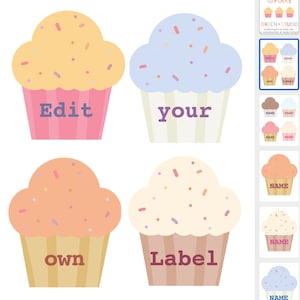 Étiquette de cupcake modifiable, étiquettes et étiquettes de nom de cupcake, ressource de classe modifiable, décor d'anniversaire de cupcake, étiquettes de nom de cupcake, PDF modifiable