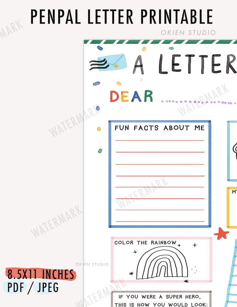 Kids Pen Pal Printable Letter Templates for Kids Letter Etsy