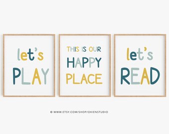 Playroom Nursery Art Prints: Let's Play, Read, Happy Place (Digital Download)
