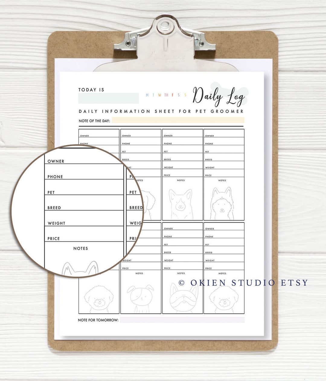 Printable Pet Grooming Log, Pet Groomer Planner, Pet Planner, Dog