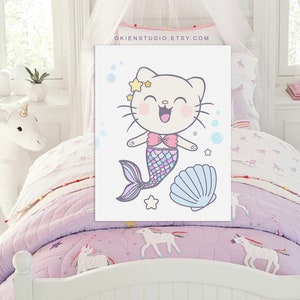 Purrmaid Nursery Art: Rainbow Mermaid Cat Print (Digital Download)