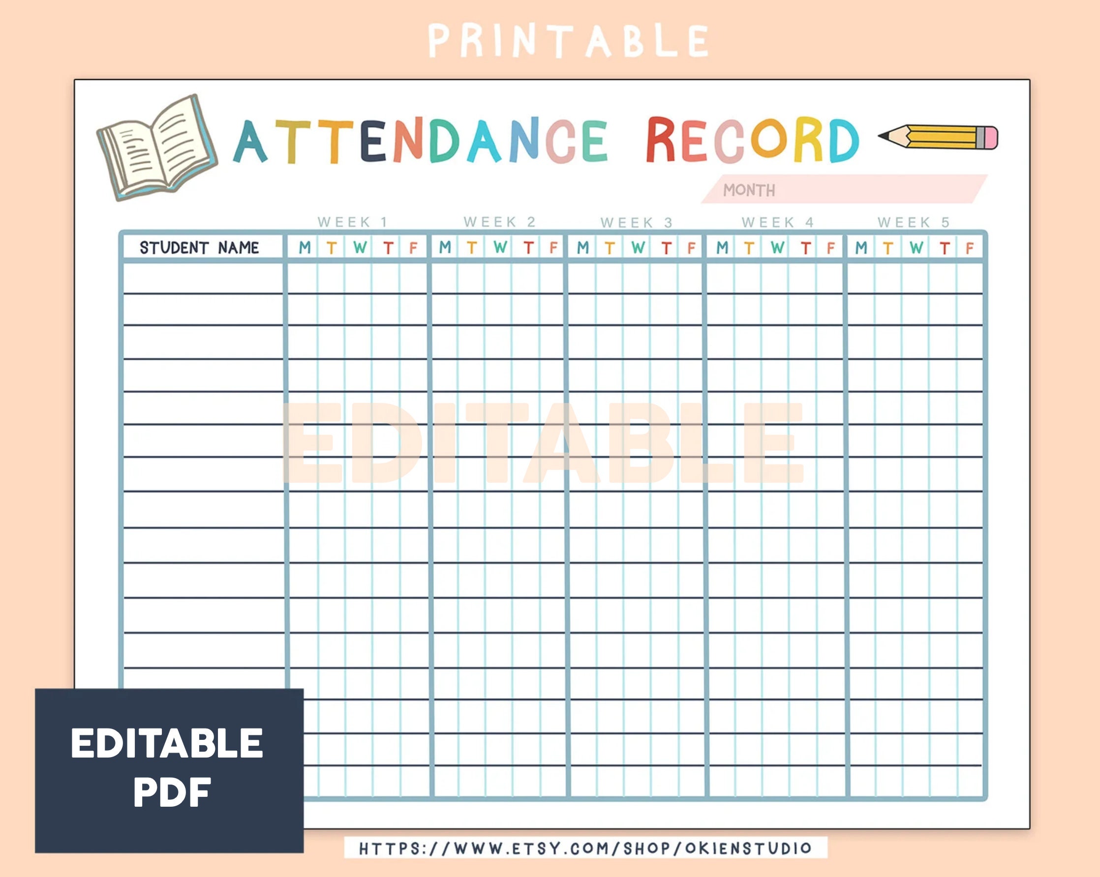 Editable Homeschool Attendance Sheet Teacher Log Digital Etsy