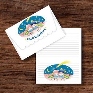 Set Kawaii de Papelería Digital - Papel de Carta Kawaii con Sobre para Imprimir - Diseño Vintage de Hermanos Gemelos