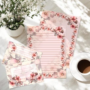 Set de Papelería Digital - 13 Papeles de Carta Florales Rosas con Sobres a Juego para Imprimir - Diseño Vintage