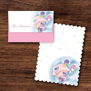 Set Kawaii Papelería Digital - Papel de Carta Kawaii con Sobre Imprimir - Diseño Vintage Gemelos Estelares - Archivo digital para imprimir
