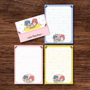 Set di cancelleria digitale Kawaii - Articoli di cancelleria con buste abbinate da stampare e assemblare - Design vintage: Star Twins