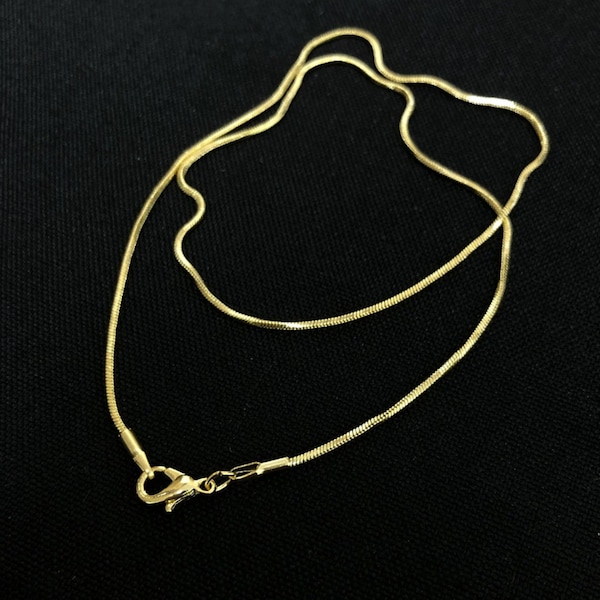 1.2 mm Snake Chain, Layering Necklace, Plain Chain, Necklace Chain, 14K Gold Plated Over Brass, Lobster Clasp, Made in Korea