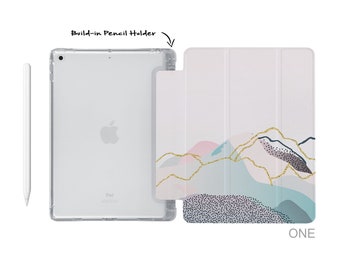 iPad  soft TPU clear back smart cover with build-in apple pencil holder for 2023 Pro 11 Pro 12.9 mini 6 5 air 10.9 iPad 10.9 10.2 9.7 marble