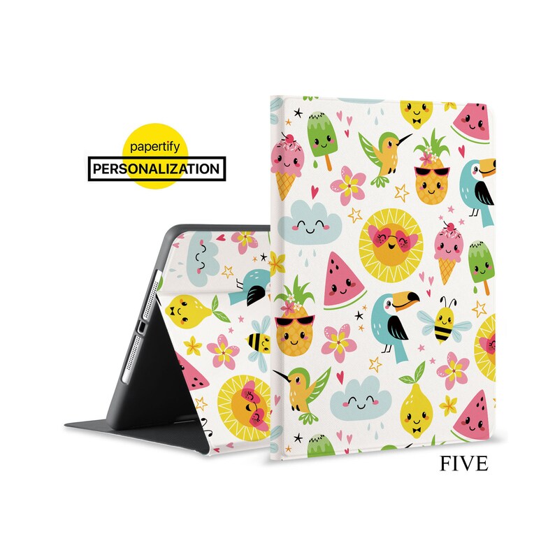 Folio personnalisé Étui iPad Réveil Réveil Porte-crayon Apple Housse de support pour 2022 Pro 12.9 Pro 11 10.9 10.2 9.7 Mini 5 Animal souriant Four