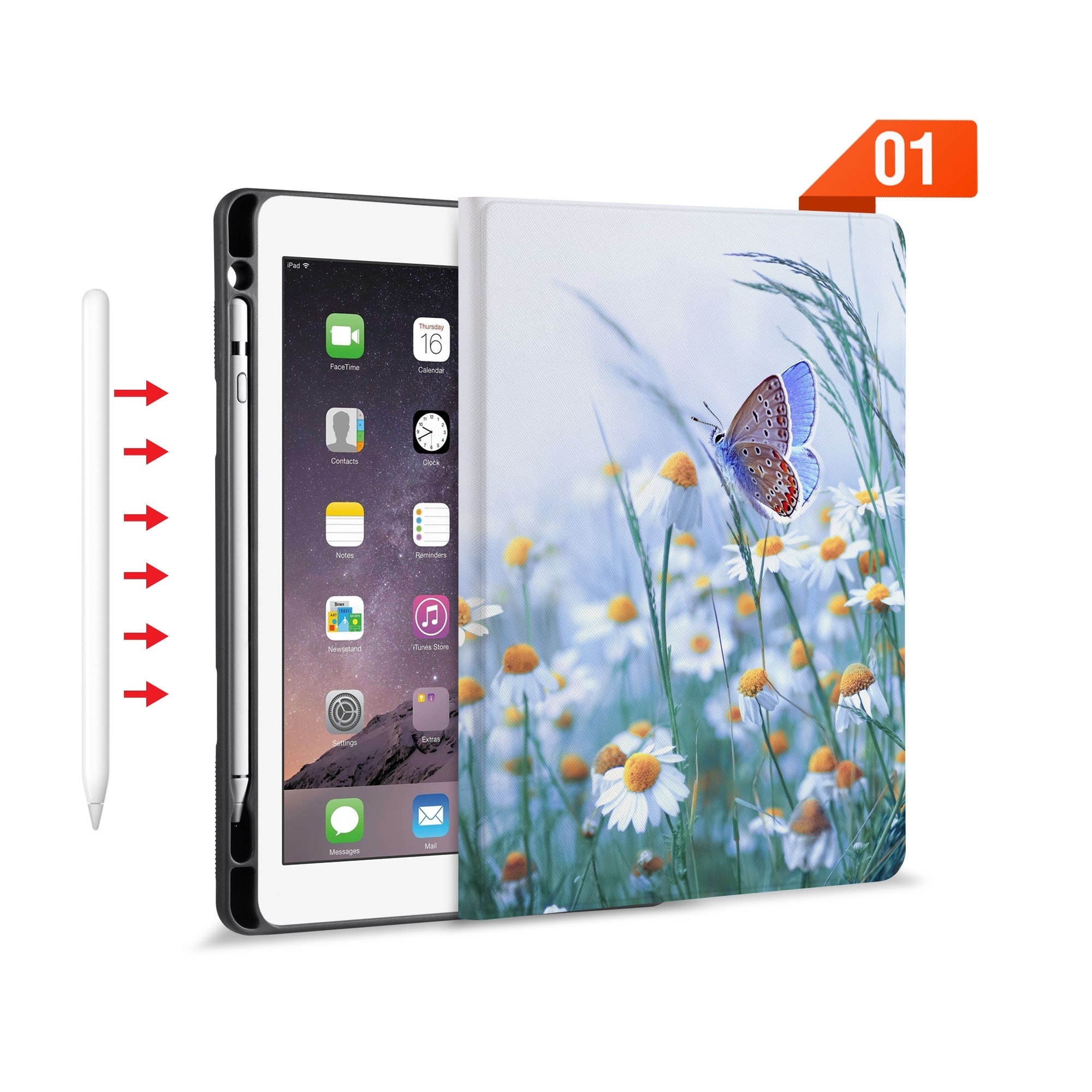 Étui intelligent magnétique pour iPad avec porte-crayon pour iPad 9.7 10.2  iPad Air 5e 10.9 Pro 11 Pro 12.9 Pro M1 M2 Veille/réveil automatique  Papillon -  Canada