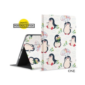 personalized folio iPad case auto sleep wake up apple pencil holder stand cover for 2022 pro 12.9 pro 11 10.9 10.2 9.7 mini 5 smiling animal