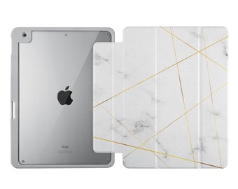 Rosbtib Custodia per iPad 9/8/7 Generazione 10.2 Pollici iPad 10.2 2021/2020/2019, Coperchio del supporto pieghevole a più viste, pannello posteriore trasparente con portapenne, Viola