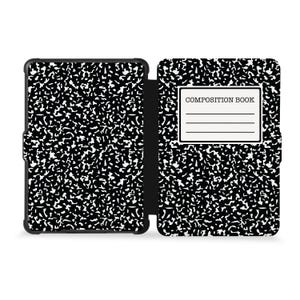 以下が含まれることがあります： 黒と白のコンポジションブック柄のKindleカバー。カバーは黒と白のコンポジションブック柄で、「Composition Book」という文字が白で印刷されています。