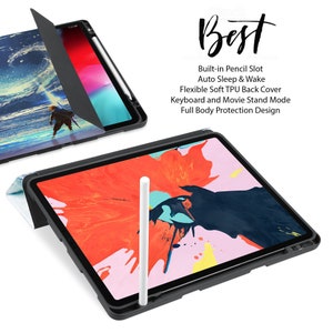 iPad slim lightweight case build-in apple pencil holder soft TPU back cover for iPad 10.9 10.2 9.7 Pro 11 Pro 12.9 mini 6 5 4 colorful plant image 10