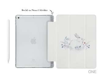 iPad  soft TPU clear back smart cover with build-in apple pencil holder for 2023 Pro 11 Pro 12.9 mini 6 5 air 10.9 iPad 10.9 10.2 9.7 rabbit
