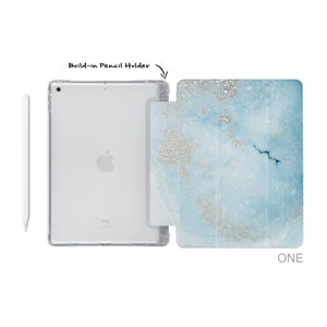 iPad  soft TPU clear back smart cover with build-in apple pencil holder for 2023 Pro 11 Pro 12.9 mini 6 5 air 10.9 iPad 10.9 10.2 9.7 marble