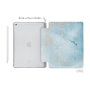 iPad  soft TPU clear back smart cover with build-in apple pencil holder for 2023 Pro 11 Pro 12.9 mini 6 5 air 10.9 iPad 10.9 10.2 9.7 marble