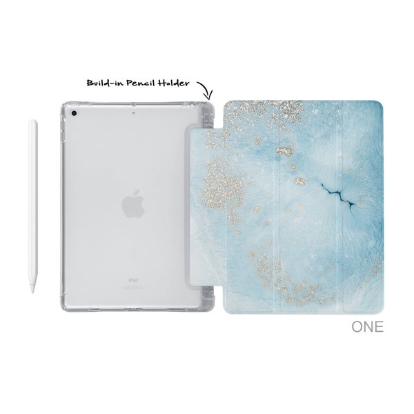 iPad  soft TPU clear back smart cover with build-in apple pencil holder for 2023 Pro 11 Pro 12.9 mini 6 5 air 10.9 iPad 10.9 10.2 9.7 marble