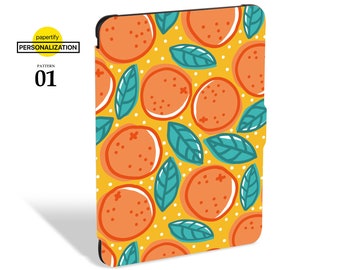 Étui pour Kindle personnalisé en cuir avec collage de photos Amazon 10th, 11th Kindle paperwhite, étui pour Kindle tout neuf, oasis pour Kindle scribe, feuilles de fruits