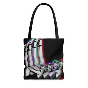 Marilyn Monroe Neon Glitch Black AOP Tote Bag