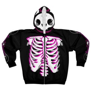 Pink Skeleton KonvictKitty  AOP Unisex Zip Hoodie