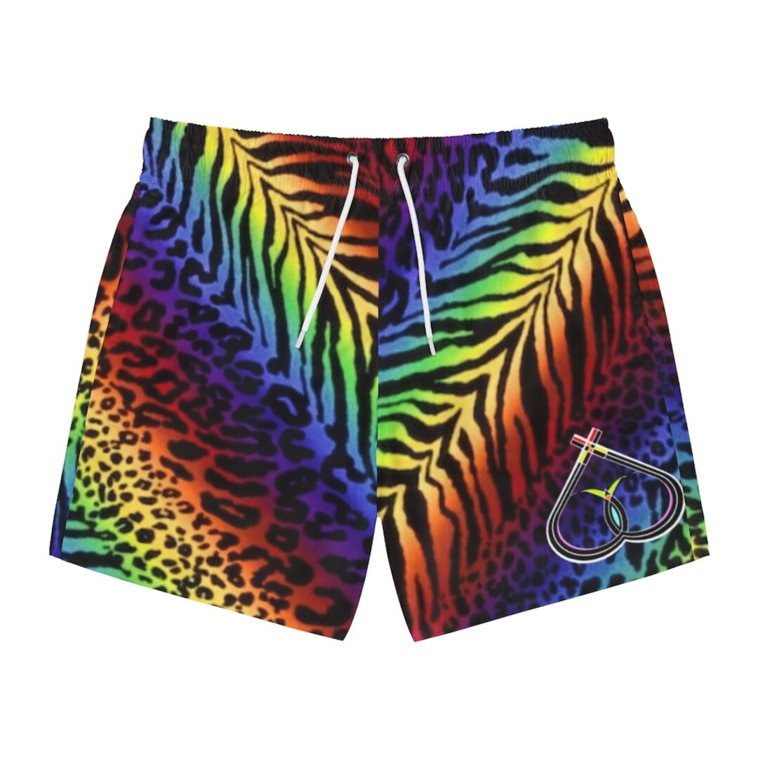 Rainbow Leopard Swim Trunks Etsy