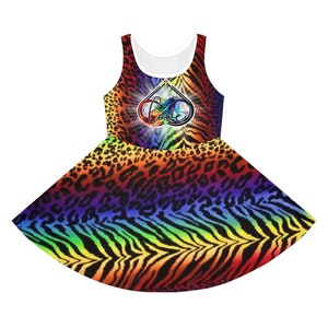 Love Infinity Rainbow Leopard Girls&#39; Sleeveless Sundress (AOP)