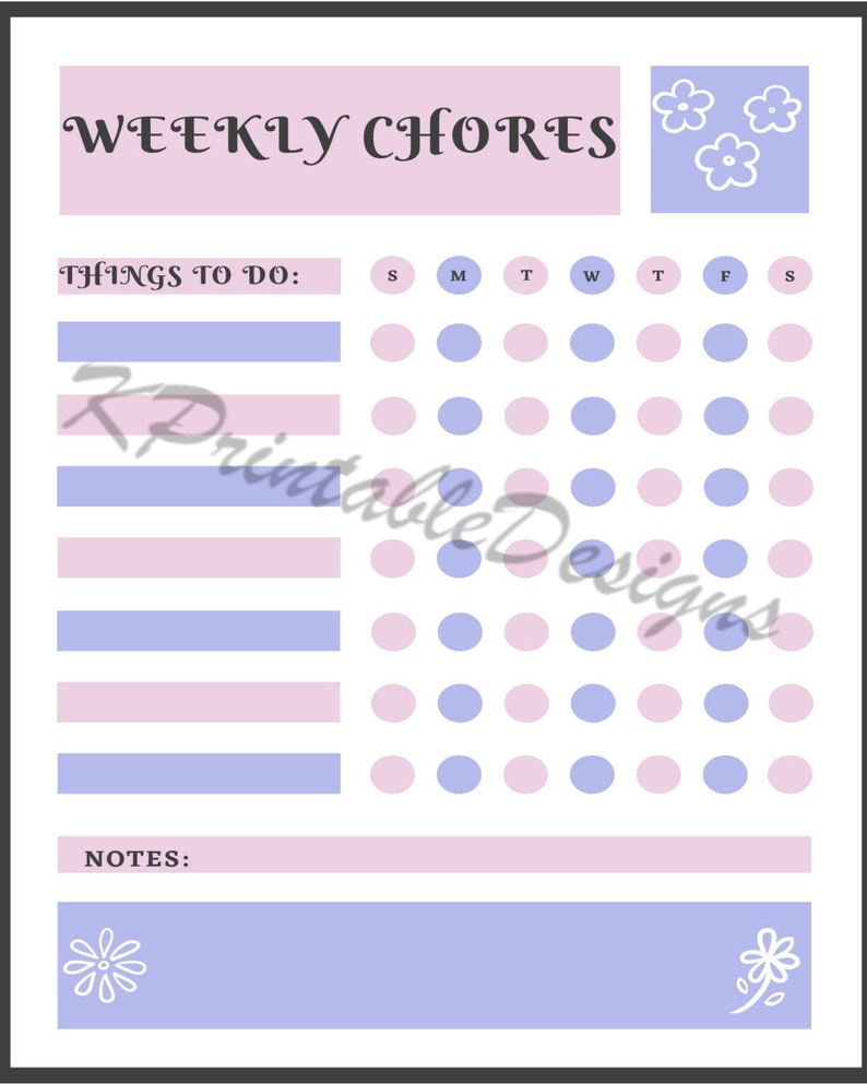Weekly Chore List Pdf Files Printable List Weekly Planner Organizer ...