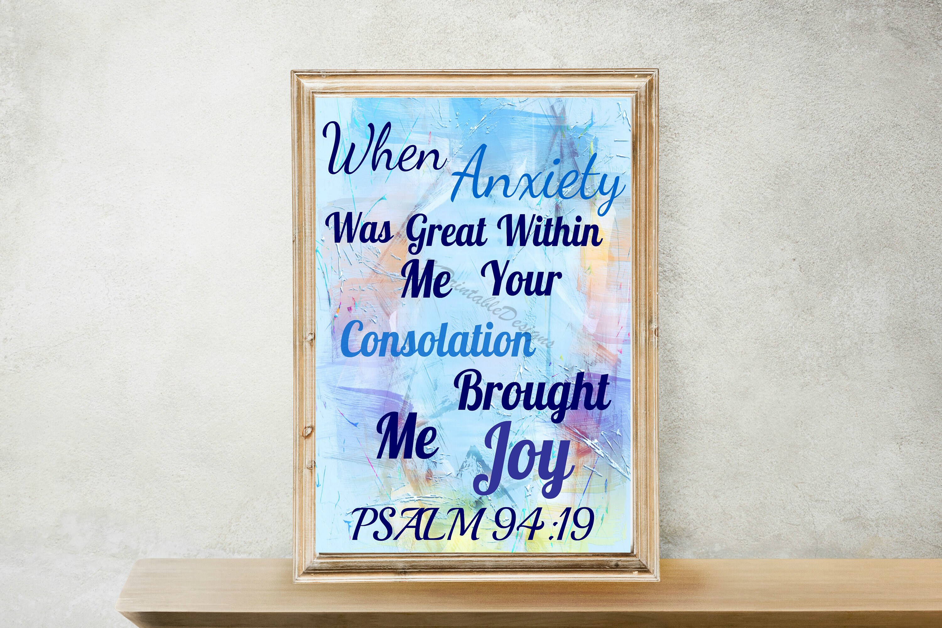 Bible Verse Printable Design Art JPG Files, Digital Art, Psalm 94:19 ...