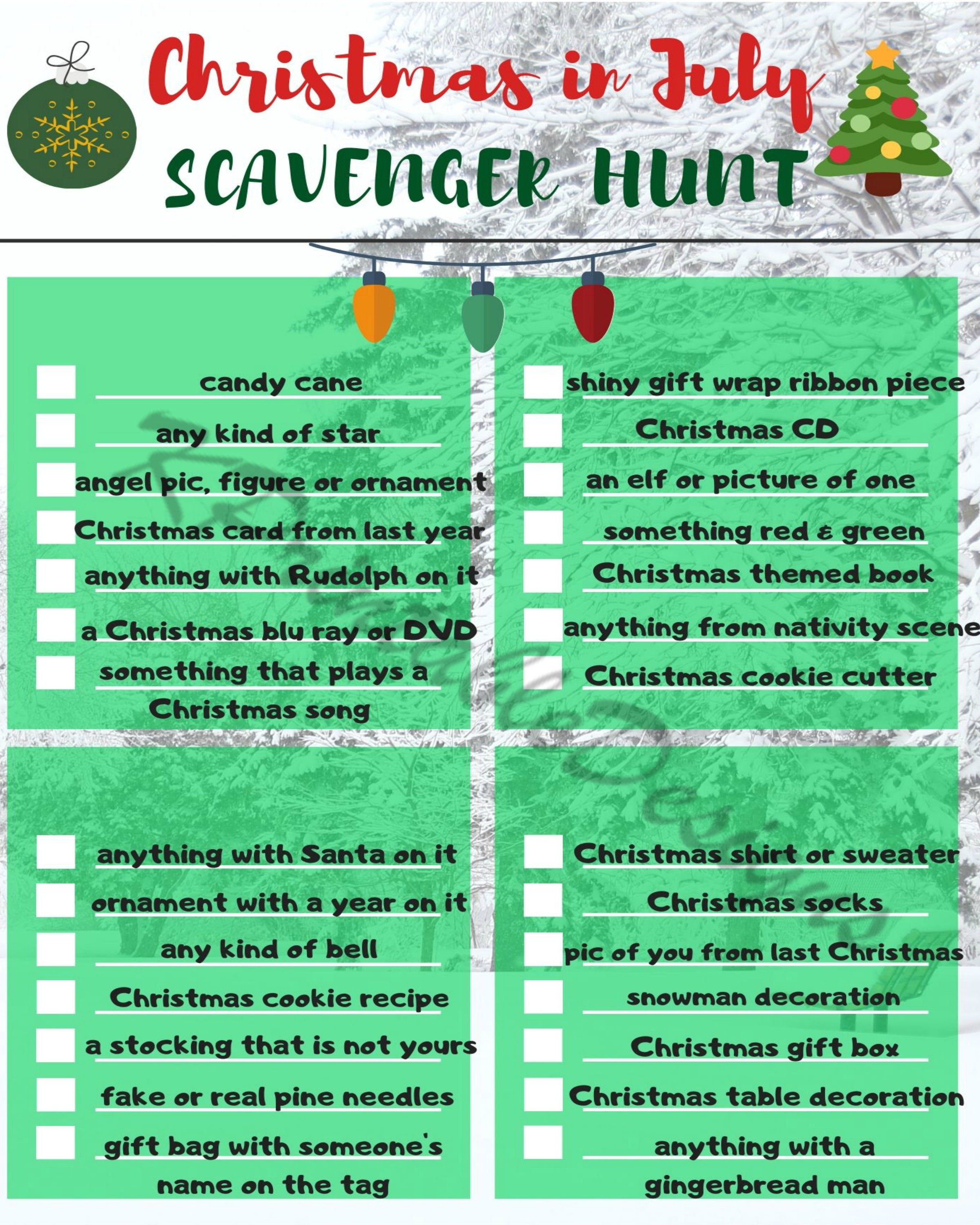 Christmas in July Scavenger Hunt PDF File Printable Home - Etsy