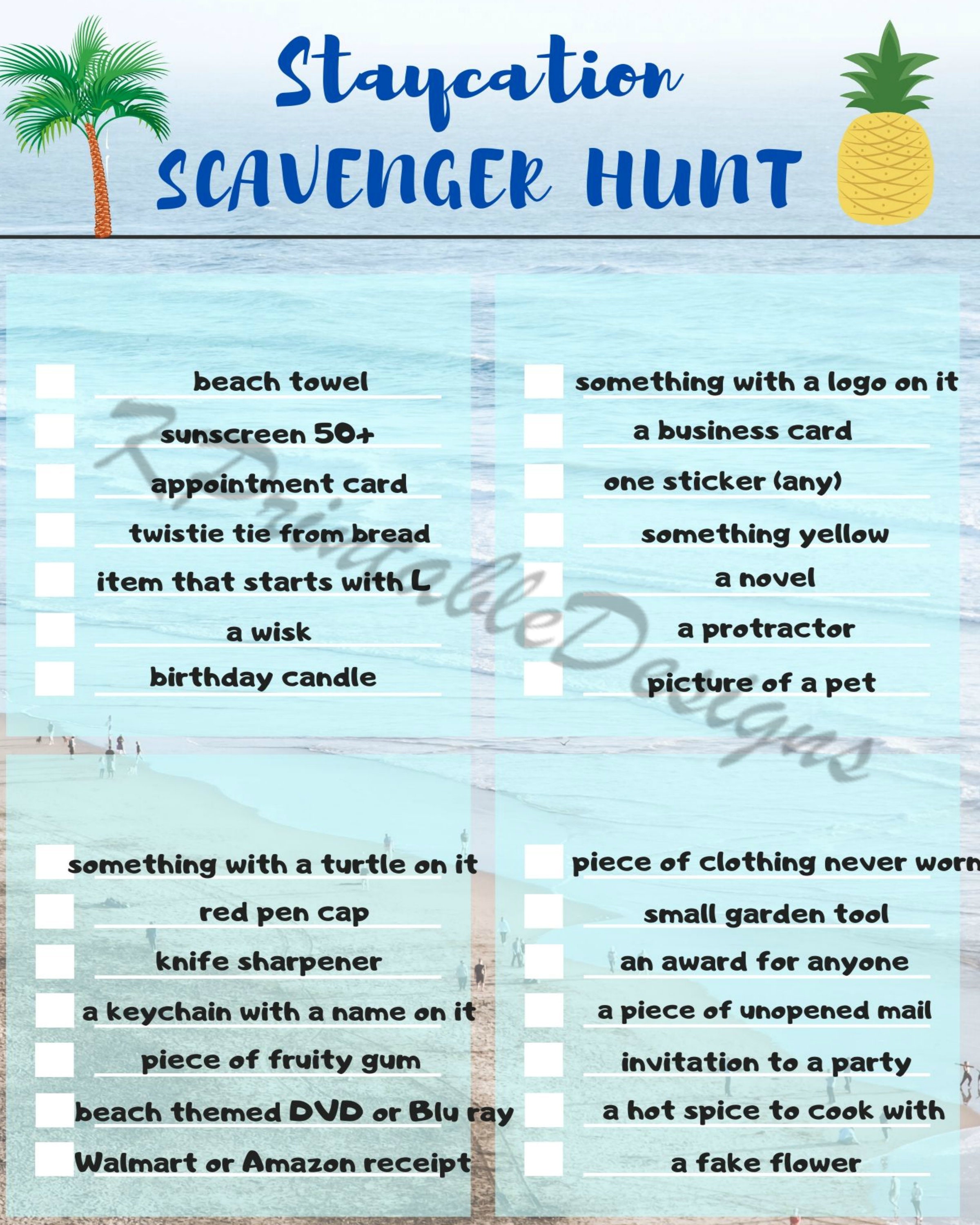 staycation scavenger hunt pdf file printable home gamefun etsy