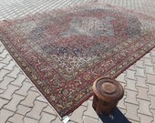 oversize rug- red antique rug- 9.45 X 12.83 feet- Area Rug- Pale Color Rug-Saloon Rug-Distressed Rug-Vintage Home Decor- big heriz rug
