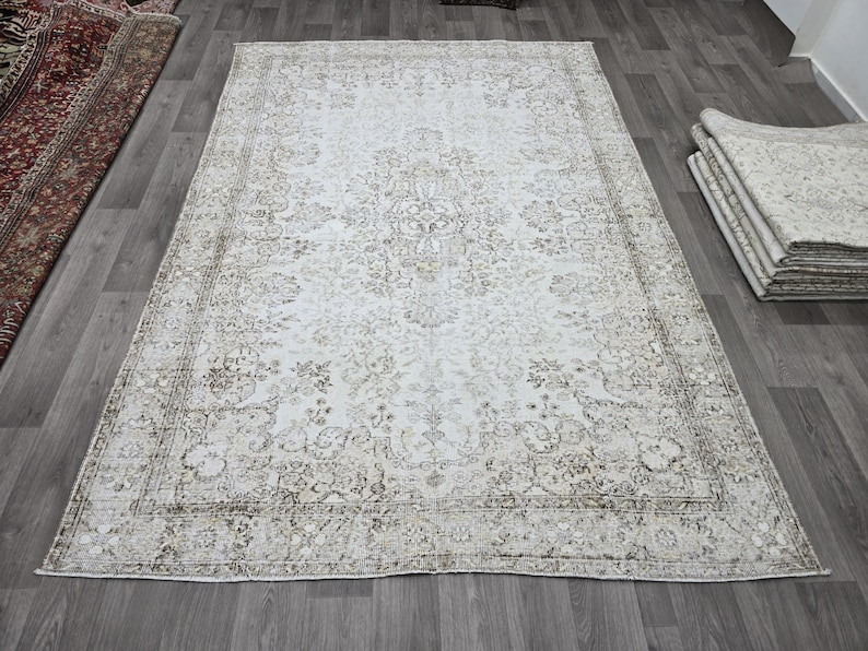 Handgeknüpfter Wollteppich 200x300, Handgeknüpfter Wollteppich, Vintage Teppich, Wohnzimmerteppich, Türkischer Teppich, Anatolischer Oushak Teppich Bild 1