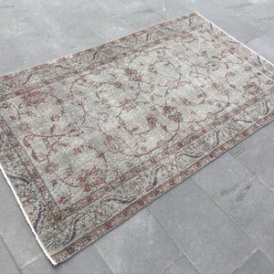 4x6 Turkish rug,Vintage oushak rug,Muted pale rug,Saloon area rug,Wool living room rugs,Vintage area rug Neutral oriental rug image 1