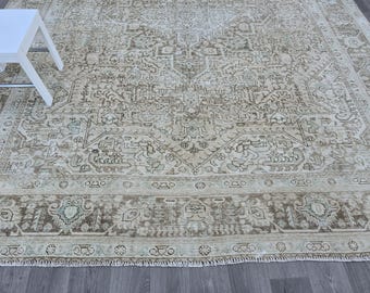 VINTAGE RUG 10X12, Persian Area Rug, Neutral Rug, Custom Design Rug, Living Room Rug, Natural Wool Rug, Oriental Antique Rug,Tribal Rug Pale