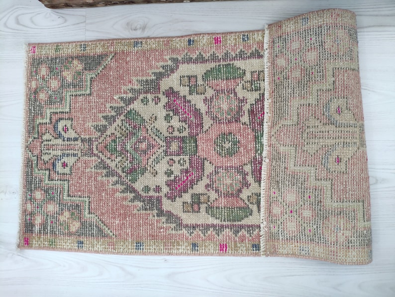 Neutral mini turkish small rug Pale color mini rugs 1 BY 3 Neutral natural doormat Distressed vintage home decor carpet 1.64x3.40 feet