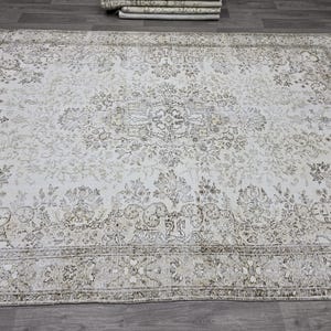 Handgeknüpfter Wollteppich 200x300, Handgeknüpfter Wollteppich, Vintage Teppich, Wohnzimmerteppich, Türkischer Teppich, Anatolischer Oushak Teppich Bild 10