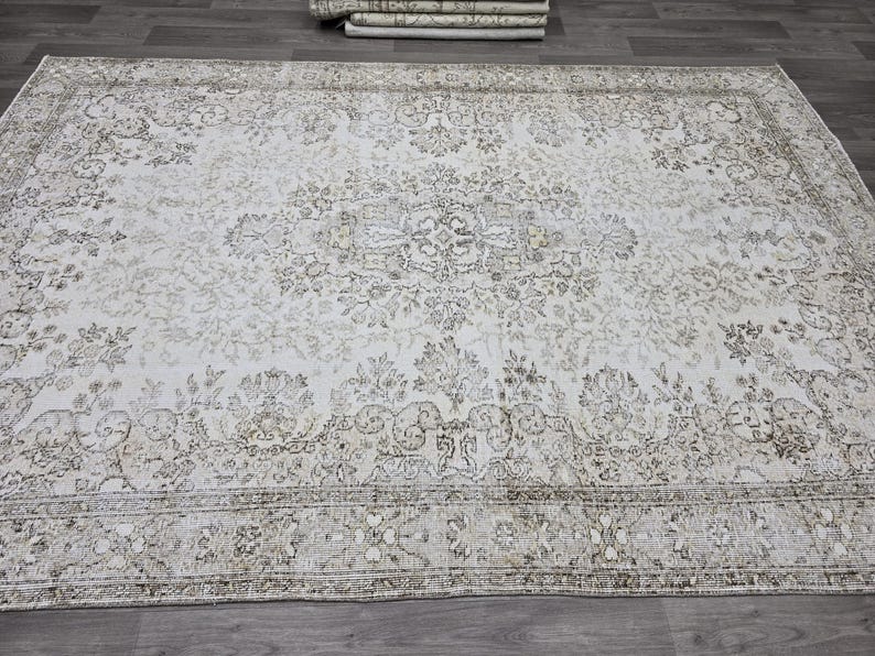 Handgeknüpfter Wollteppich 200x300, Handgeknüpfter Wollteppich, Vintage Teppich, Wohnzimmerteppich, Türkischer Teppich, Anatolischer Oushak Teppich Bild 10