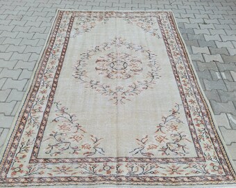 6x8 Turkish rug, Distressed vintage area rug, 5x8 Faded rug, Hand made rug, Wool area rug, Oushak vintage rug, Pale rug