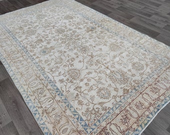6x10 Turkish neutral rug, Vintage area rug for living room, Soft rug, Beige pale brown pale blue rug, Custom size carpet, Large carpet
