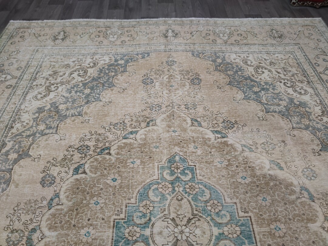 10x12 Neutral Vintage Rug, Tabriz Rug, Living Room Rug, Authentic Rug