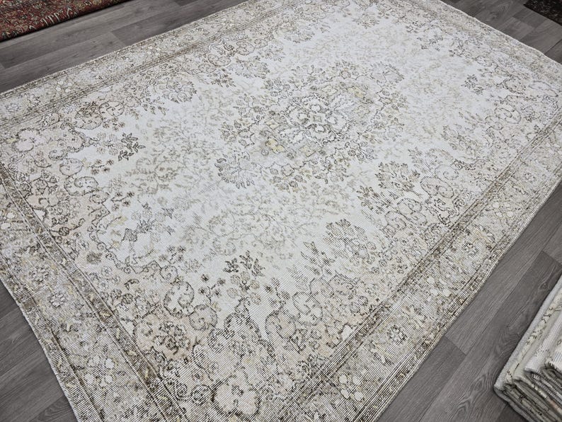 Handgeknüpfter Wollteppich 200x300, Handgeknüpfter Wollteppich, Vintage Teppich, Wohnzimmerteppich, Türkischer Teppich, Anatolischer Oushak Teppich Bild 8