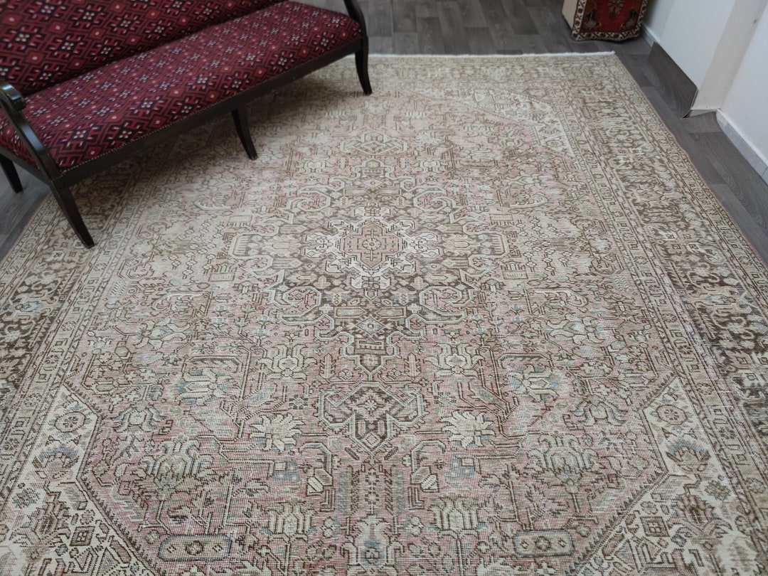 Beige Pale Gray Pale Pink Rug 10x12 Neutral Rug Heriz Design Etsy