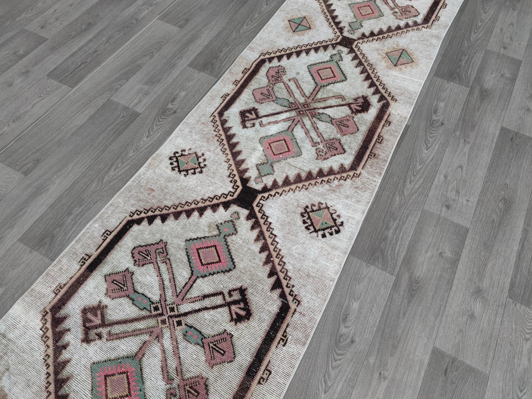 Wool Rug for Kitchen 3x12, Faded Vintage Runner, Natural Soft Runner ...