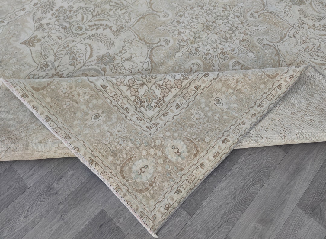 Turkish Neutral Vintage Rug, 10x12 Area Rug, Rugs for Living Room