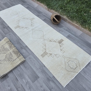 Hallway & Kitchen Runner, Turkish Vintage Soft Runner 3x10, Neutral Runner, Beige Brown Gray Runner, Muted Oushak Runner, Bohemian Runner