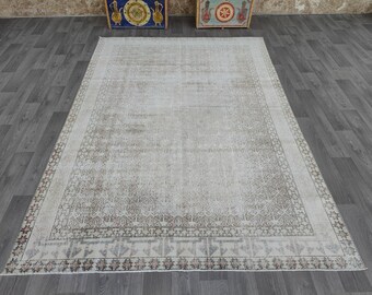 7x11 Vintage Rug, Neutral Rug, Large Turkish rug, Anatolian oriental rug, Bohemian rug, Rustic rug
