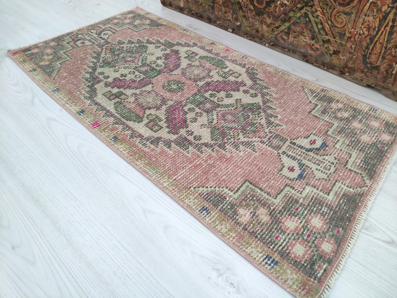 Neutral mini turkish small rug Pale color mini rugs 1 BY 3 Neutral natural doormat Distressed vintage home decor carpet 1.64x3.40 feet